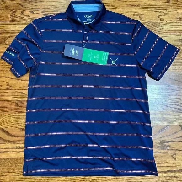 NEW CHAPS Sports Golf Polo Shirt UPF 30 Moisture Wicking Blue Stripe - Picture 4 of 5